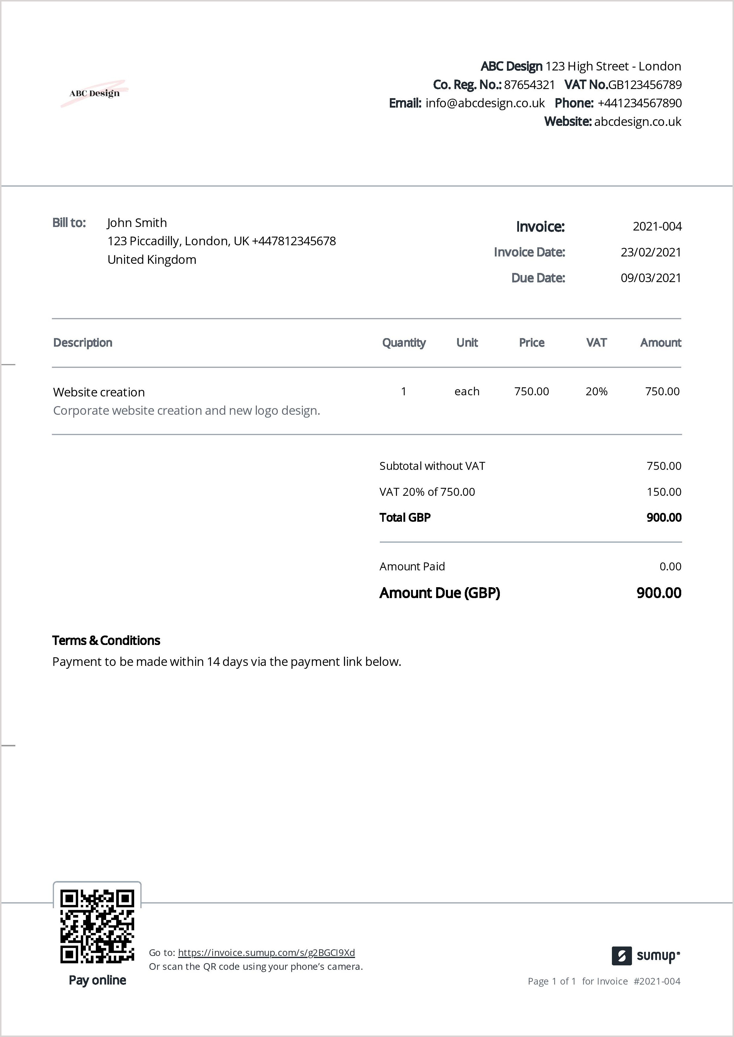 Invoice templates for Word and Excel  SumUp Invoices Intended For Self Employed Invoice Template Uk