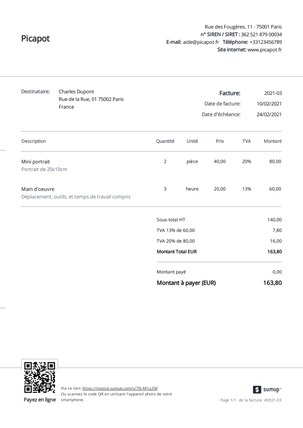 Modèle de facture avec taux de TVA différents  SumUp Factures