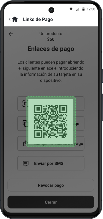 Envía un QR para que tus clientes paguen de forma segura.