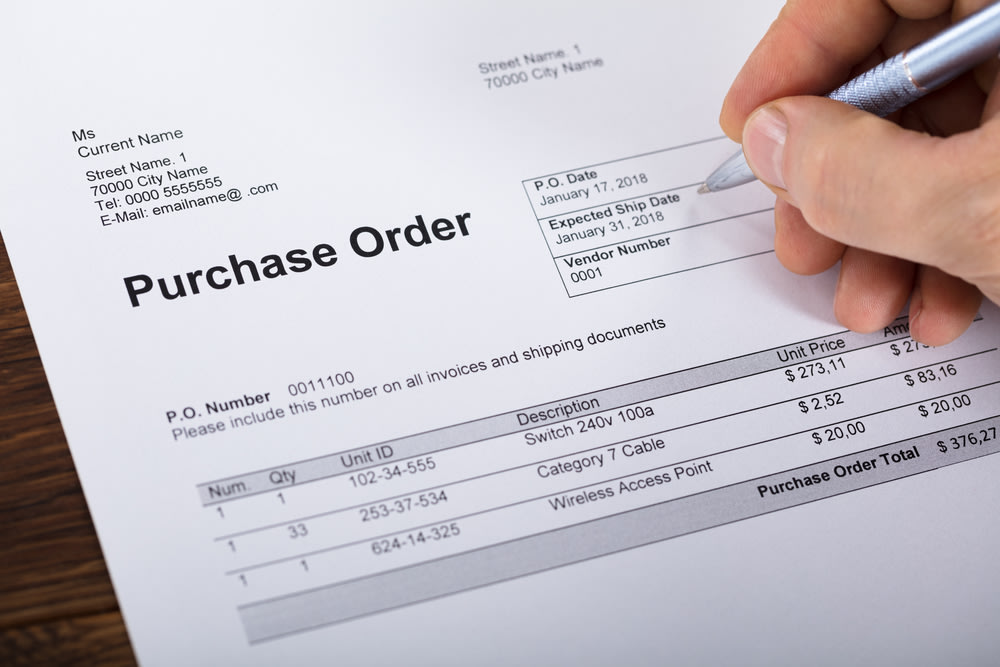 closeup of a purchase order template