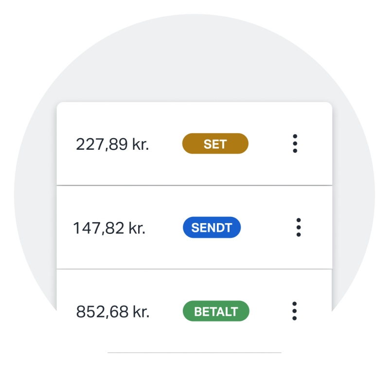 A screenshot showing a variety of different invoice statuses as they appear in the app, making it easy to quickly see which invoices are paid, unpaid, viewed, and more.