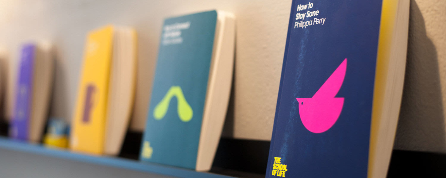 A shelf of books at The School of Life.