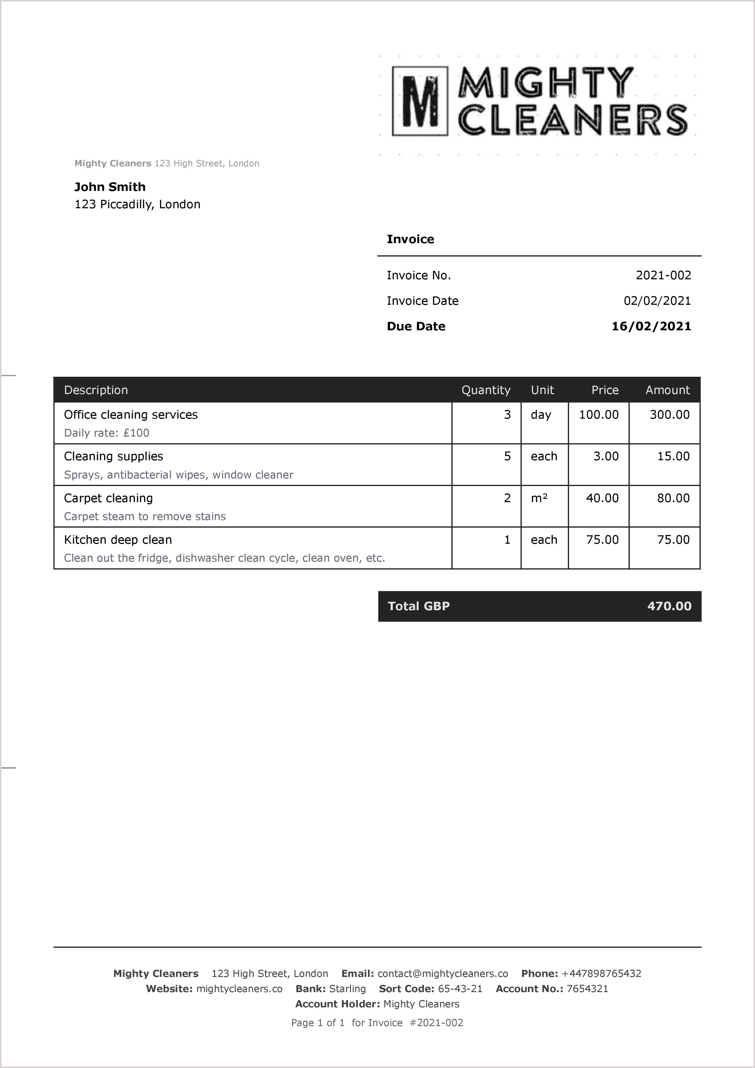 cleaning invoice template word