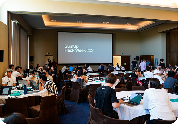 Room filled with people hacking during Hack Week 2022