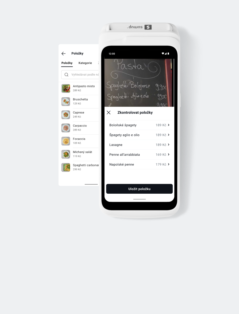 Nahrajte fotografii svého menu nebo ceníku a zbytek nechejte na AI. Rychlá a intuitivní funkce katalogizace vám během chvilky umožní prodávat svižněji.
