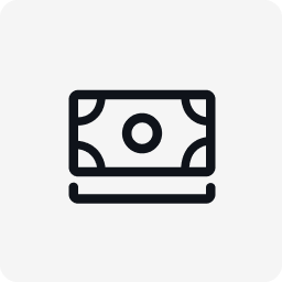 Black outlined icon of a banknote representing cash payment on a light gray background. Commonly used in SumUp interfaces to indicate cash transactions, payment options, or financial features in point-of-sale systems.