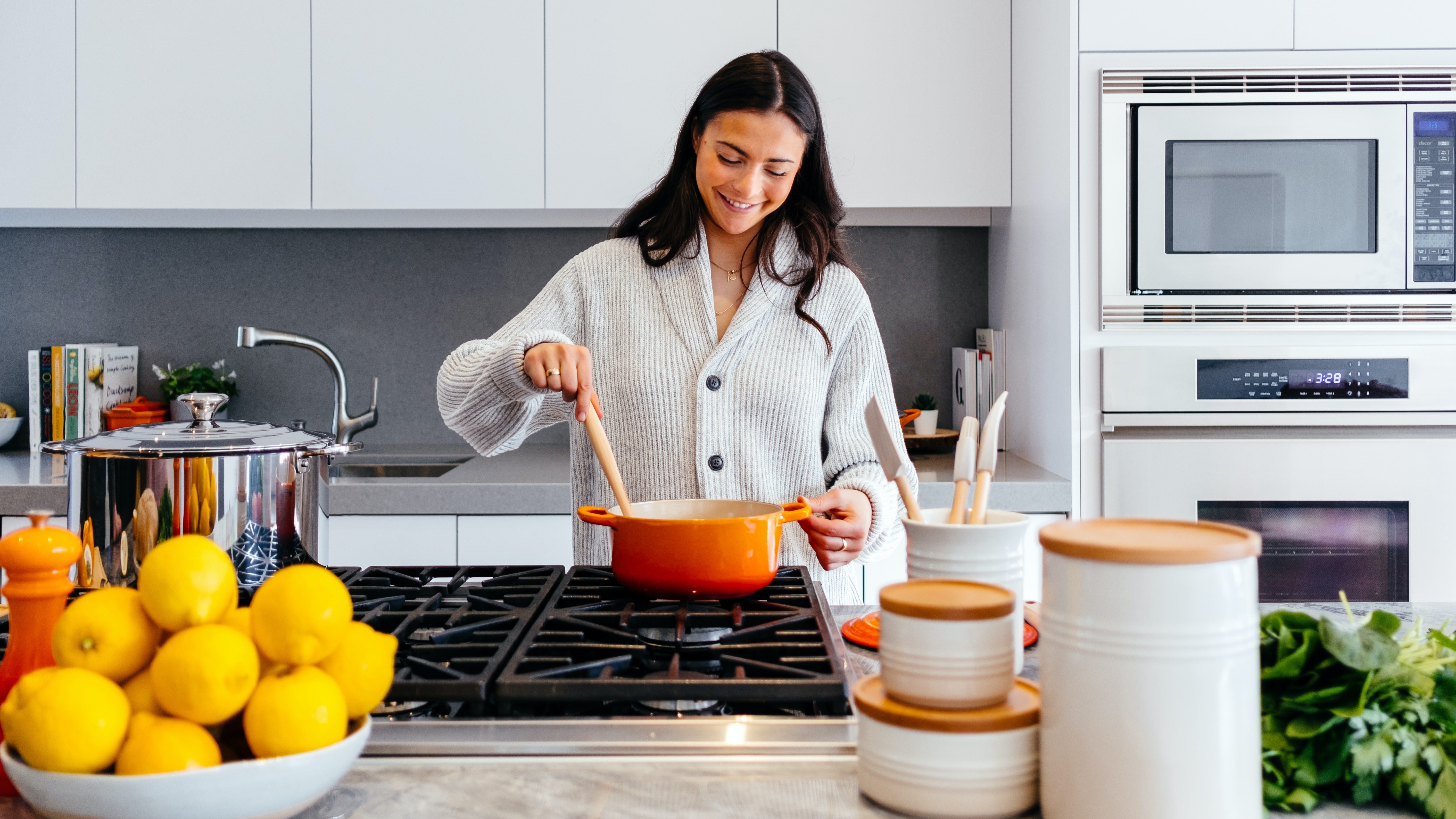 Woman cooking from home