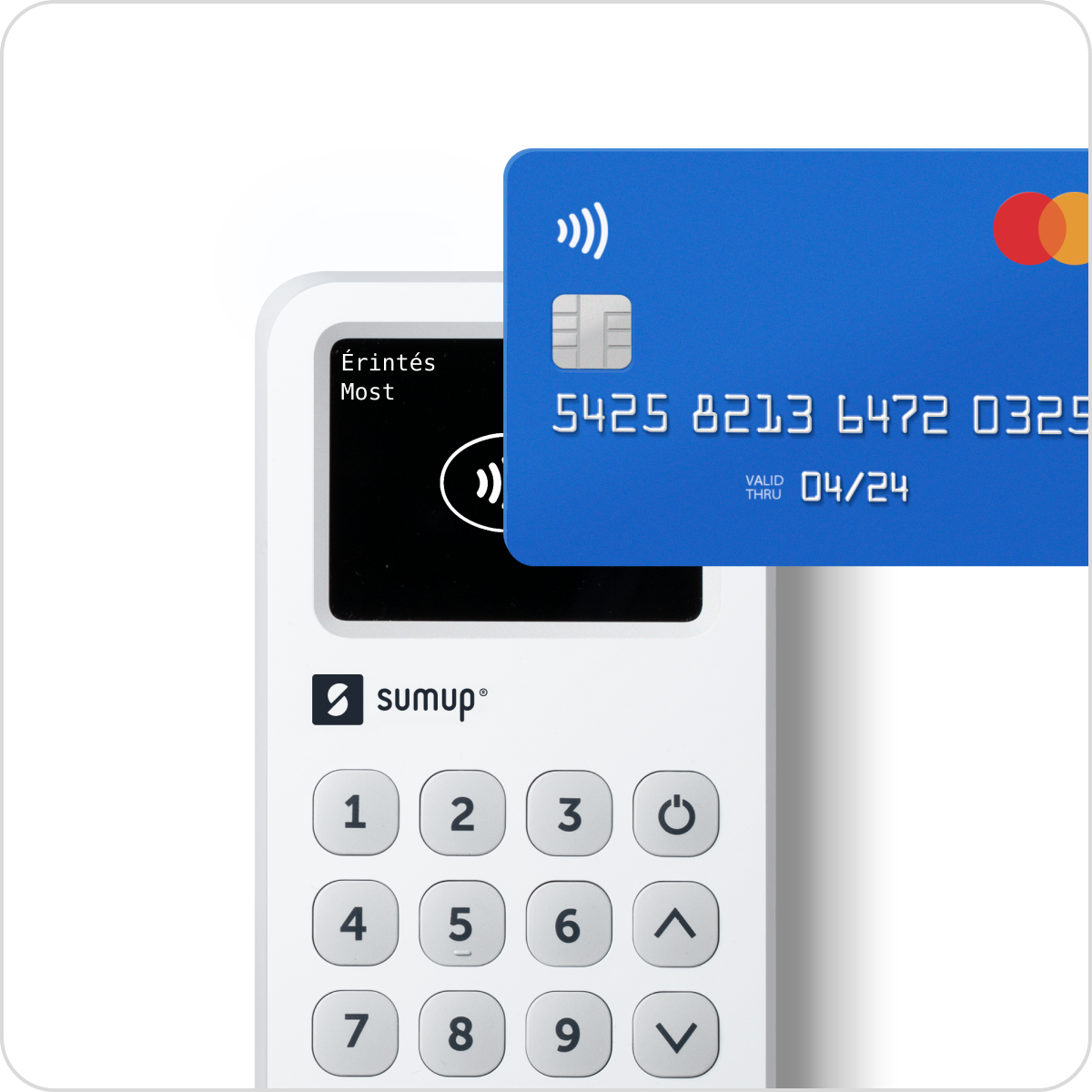 A payment card hovers over the SumUp 3G card reader