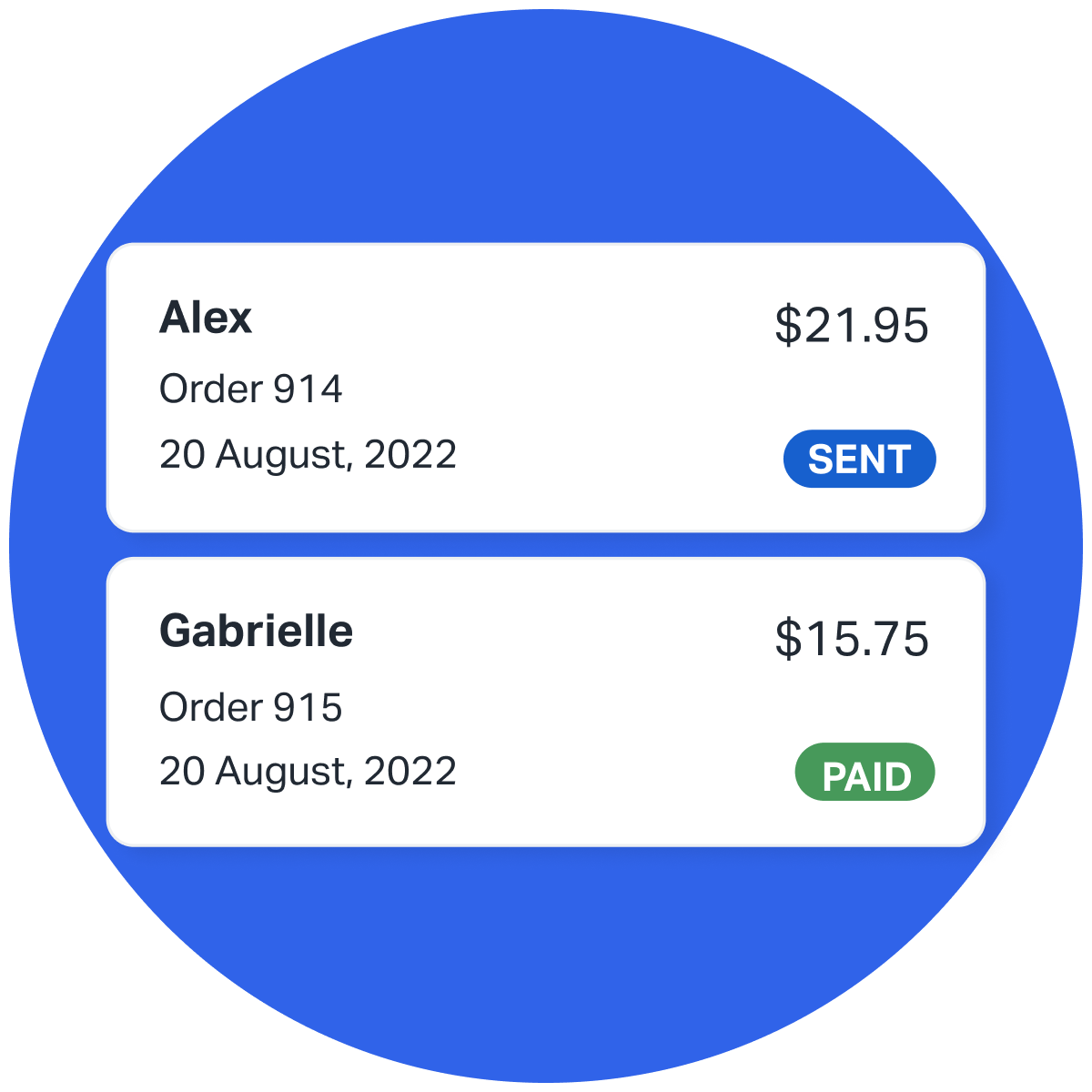 A visual of the payment links overview screen from the SumUp App. 