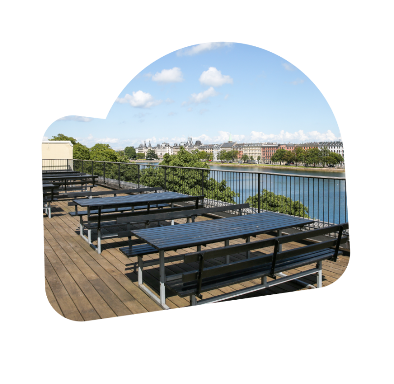 Terrace in the SumUp Copenhagen office on a sunny day