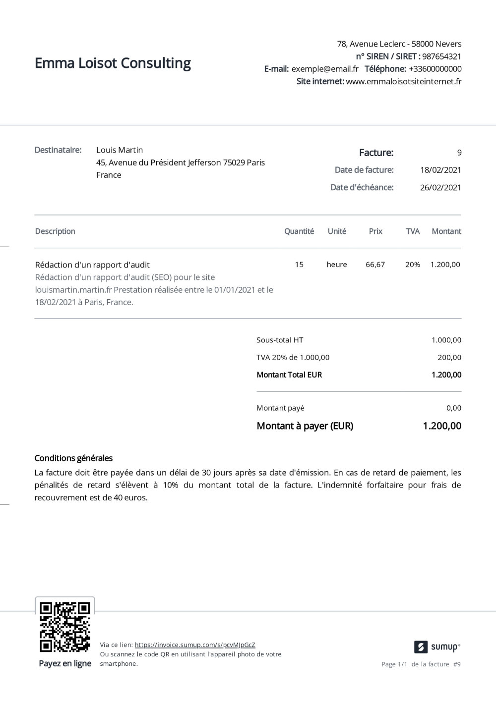 Facture Support Informatique Modèle de facture pour consultant | SumUp Factures