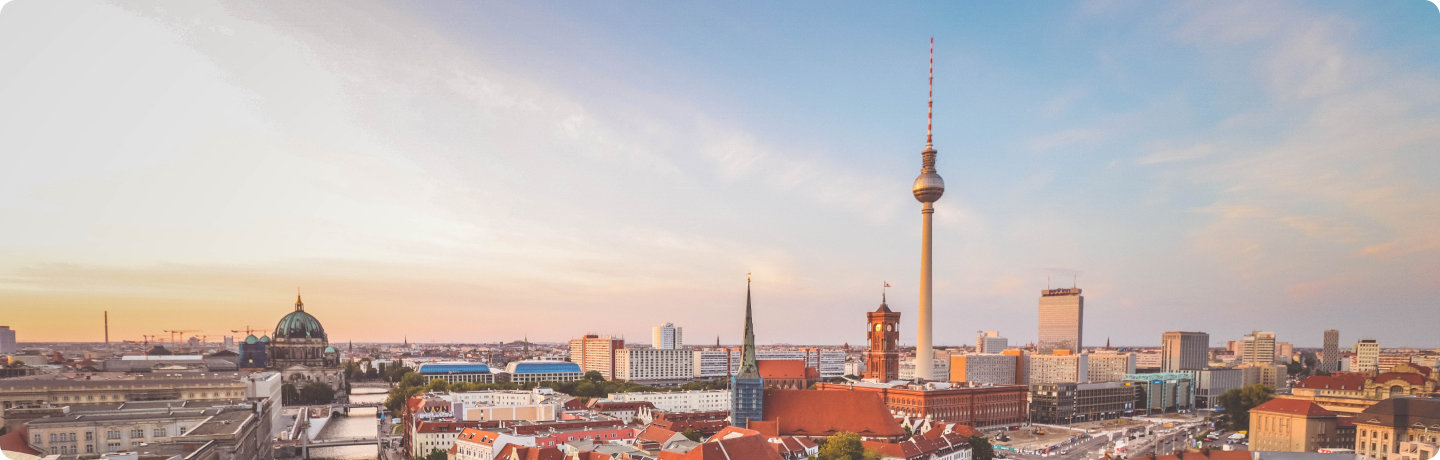 Photo of Berlin's landscape with the famous TV Tower in the  middle of the frame