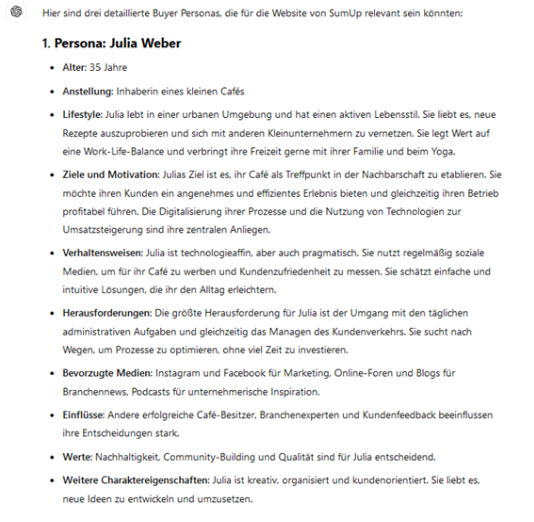 Screenshot von ChatGPT für Buyer Persona