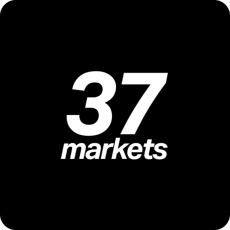 Image in black and white saying: 37 markets