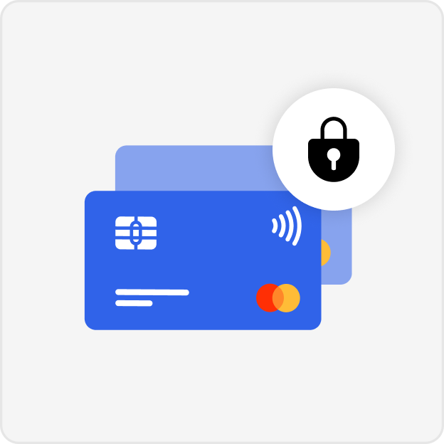Die SumUp Prepaid-Debitkarte – ein Schloss-Symbol steht für Sicherheit