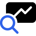 Graph with a magnifying glass icon