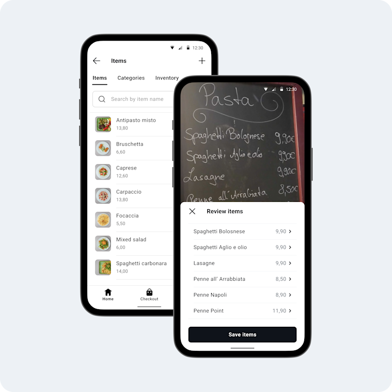 Screens from the Terminal app showcasing AI-powered image recognition used to build catalogues instantly