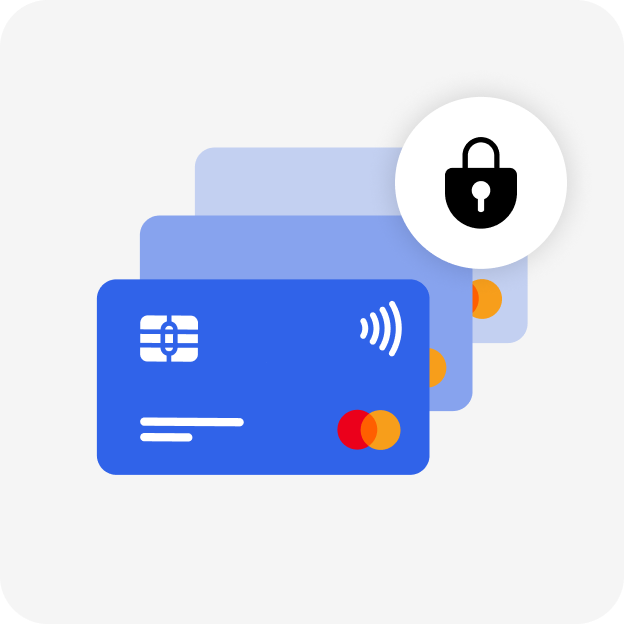 A prepaid SumUp debit card and a padlock indicating security