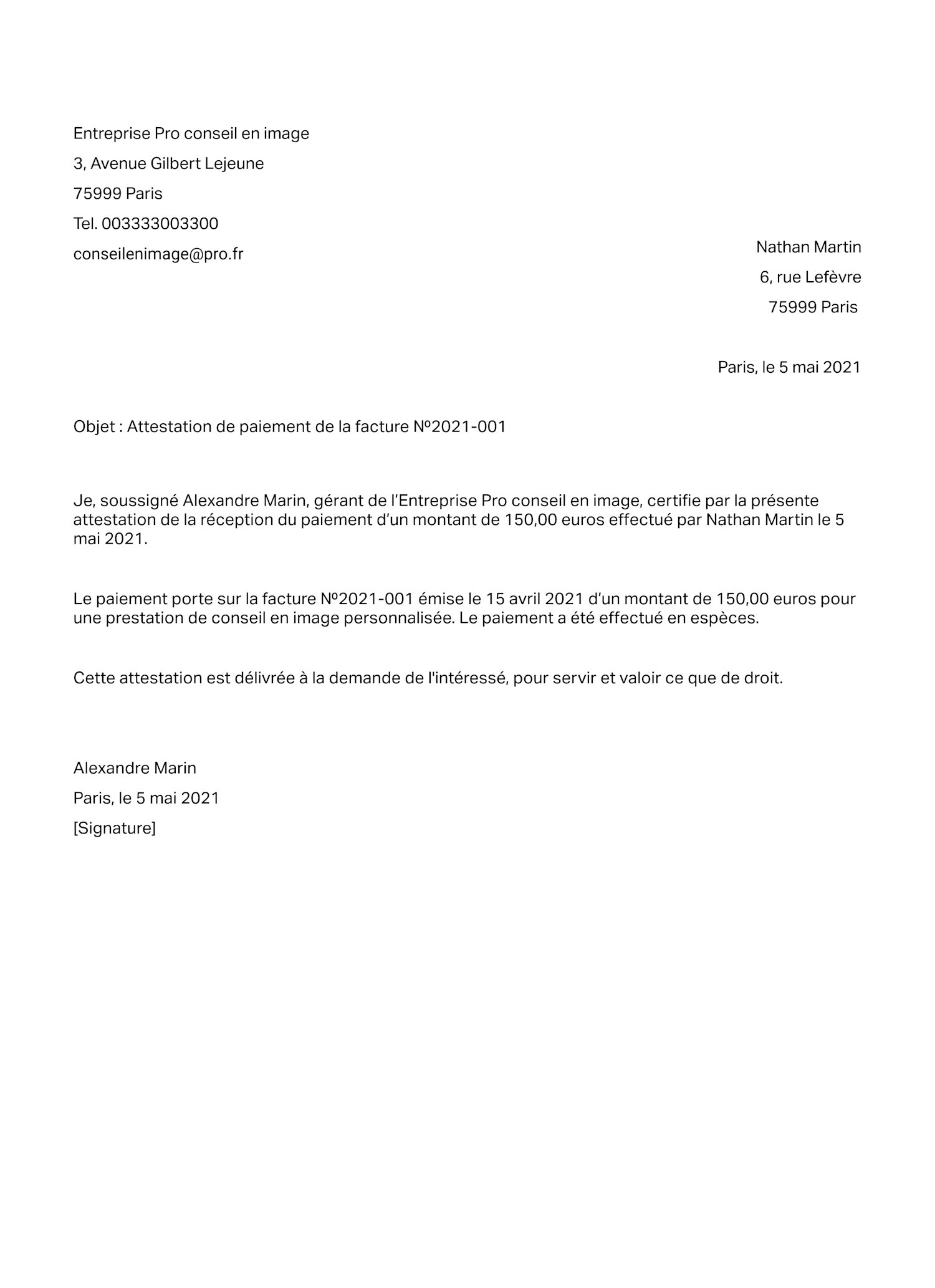 Comment faire une attestation de paiement d’une facture pour un client ...