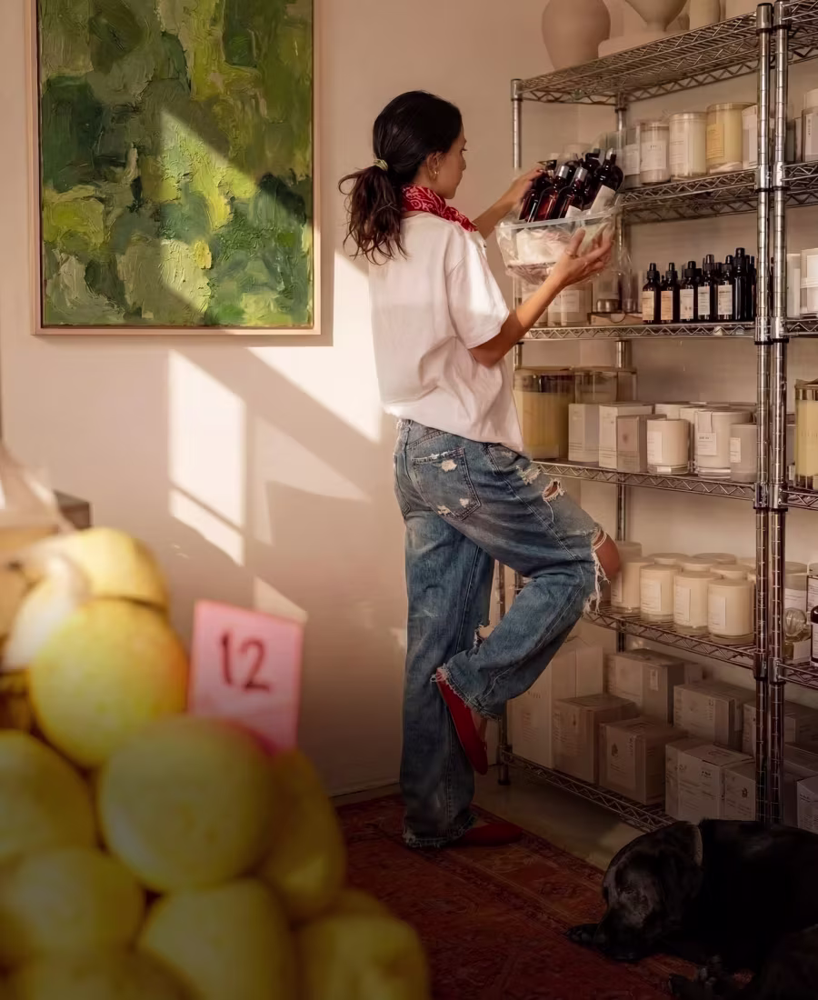 Lady stocking shelves
