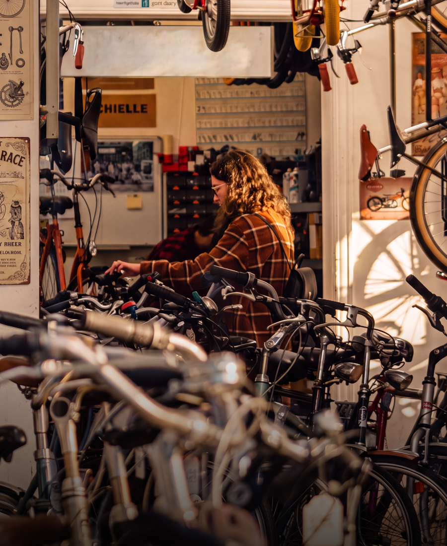 Person in a bike shop