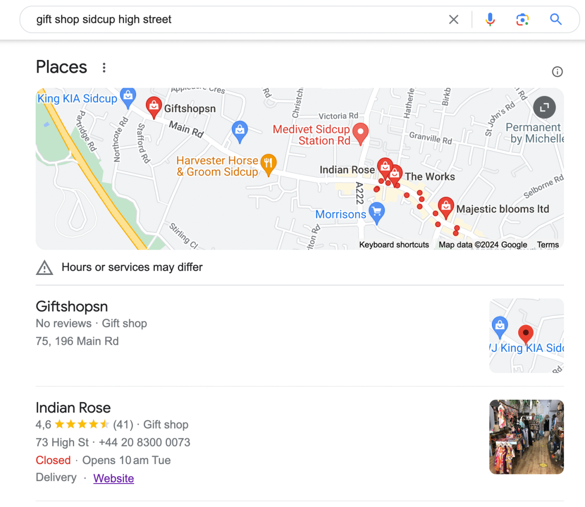 Indian Rose's example of how optimising for local search can help increase your visibility and attract new customers