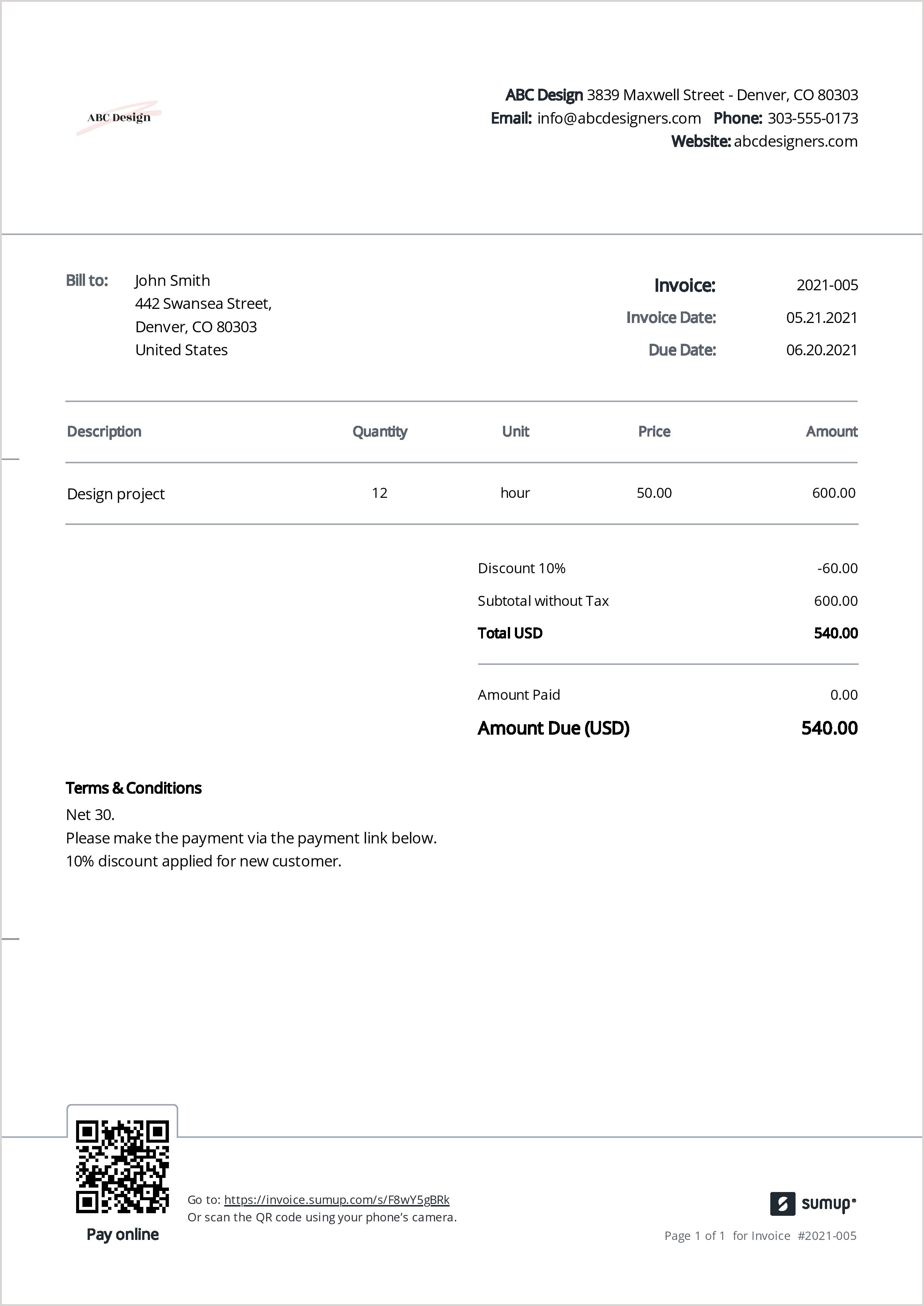 samples of invoices for payment