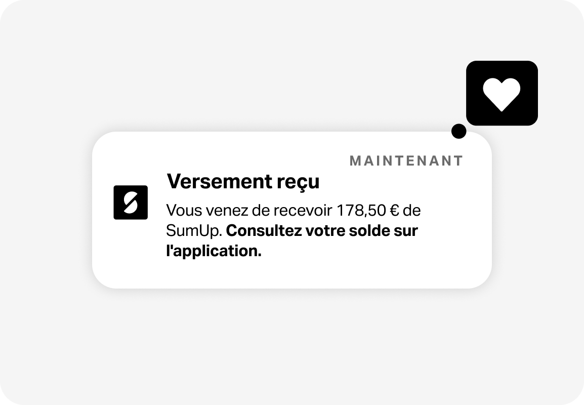 Une notification sur un téléphone concernant l'accès à l'argent de vos ventes dès le lendemain