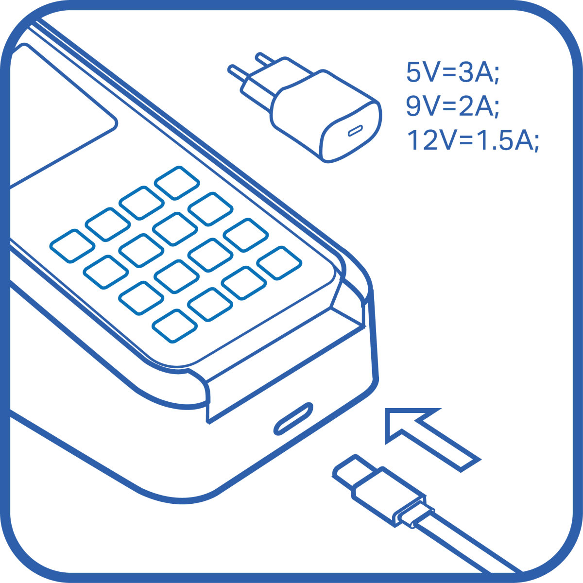 icon of a 3d cradle being plugged in via usb