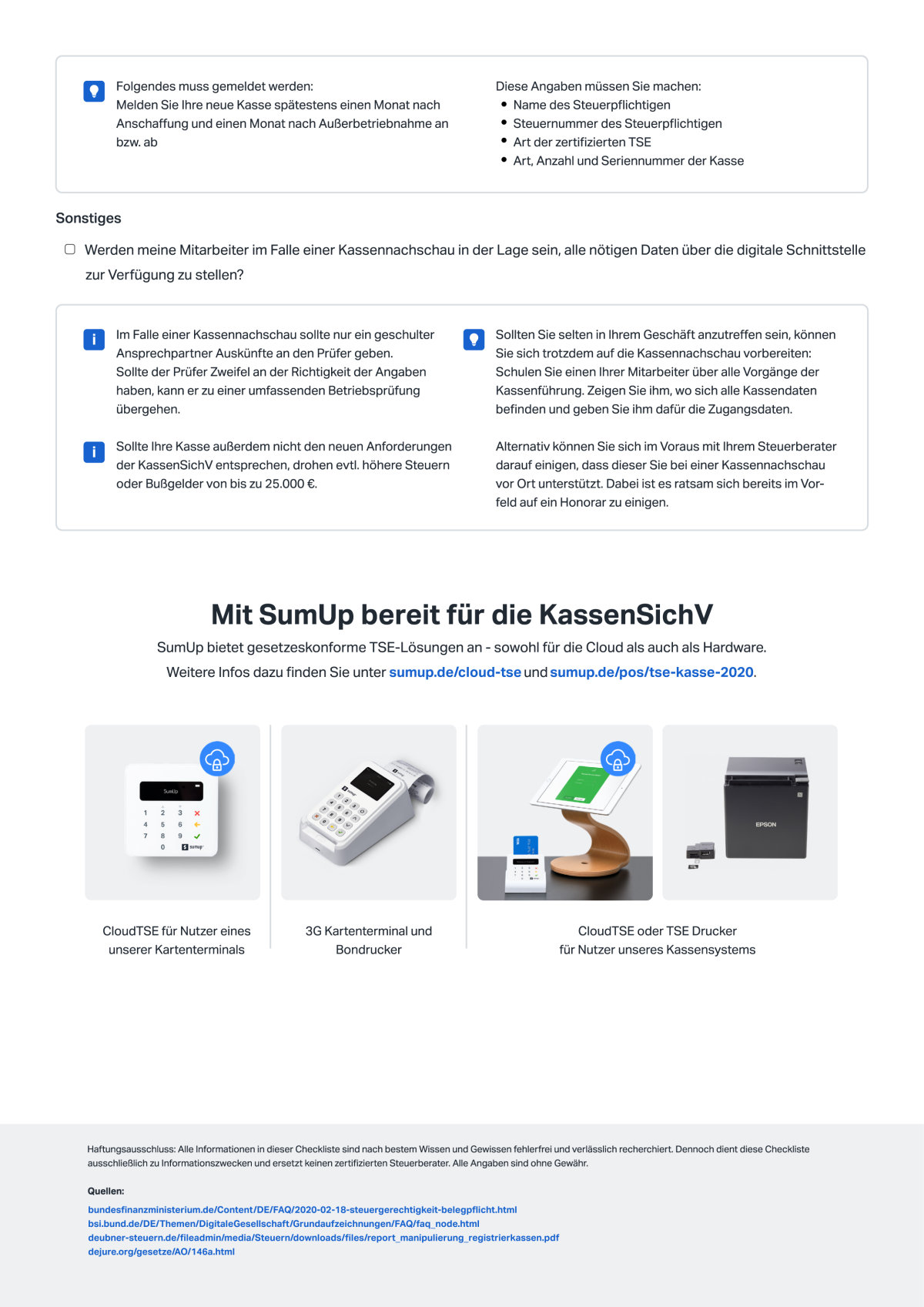 sumup checkliste kassensichv fiskalisierung tse 2020