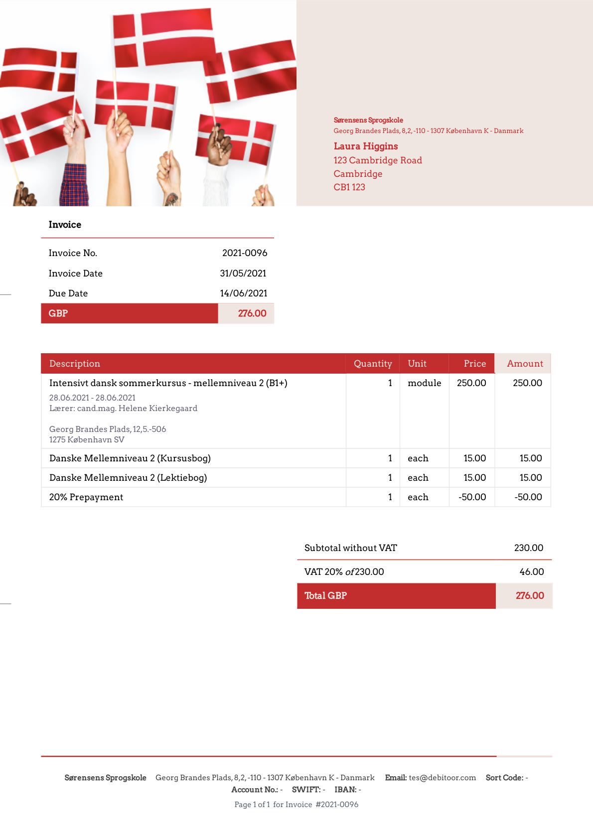 Invoice template for language courses | SumUp Invoices