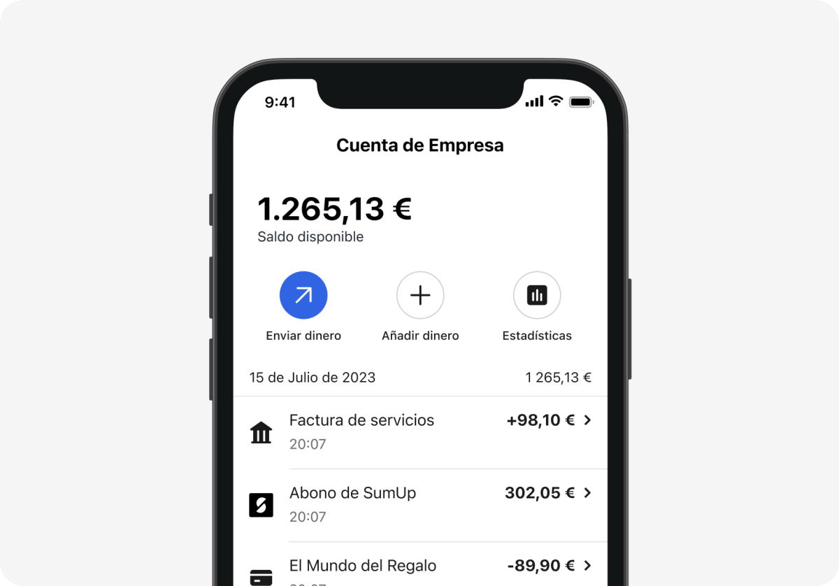 Lista de transacciones en la Cuenta de Empresa SumUp gratuita