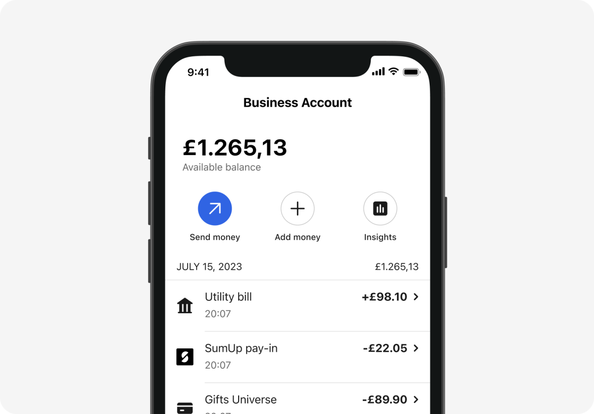 List of transactions in the free SumUp Business Account