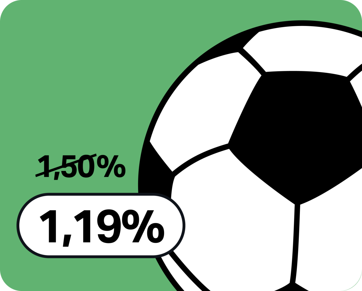 An image with a football and the original transaction fee with a slash through it and the new reduced fee underneath