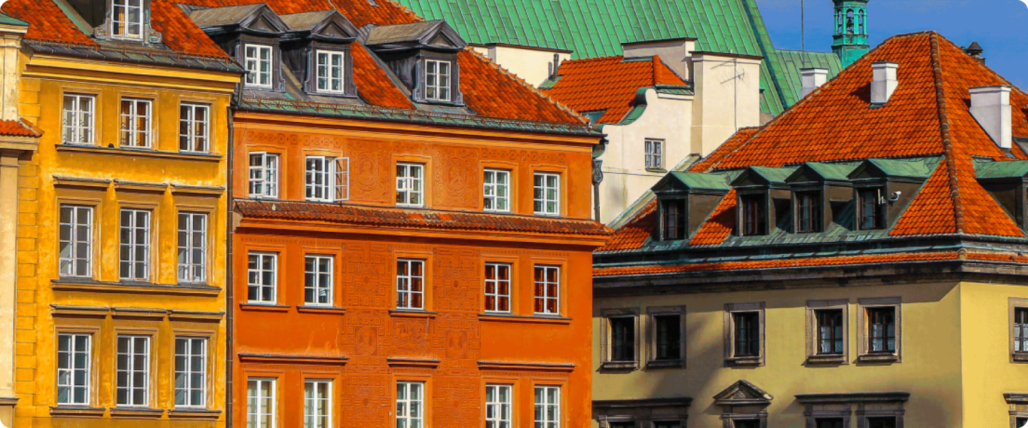 Colourful buildings in Warsaw, Poland