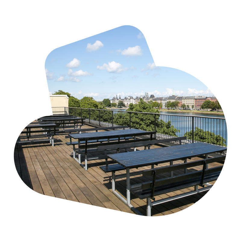 Overview of the terrace in the SumUp office in Copenhagen.