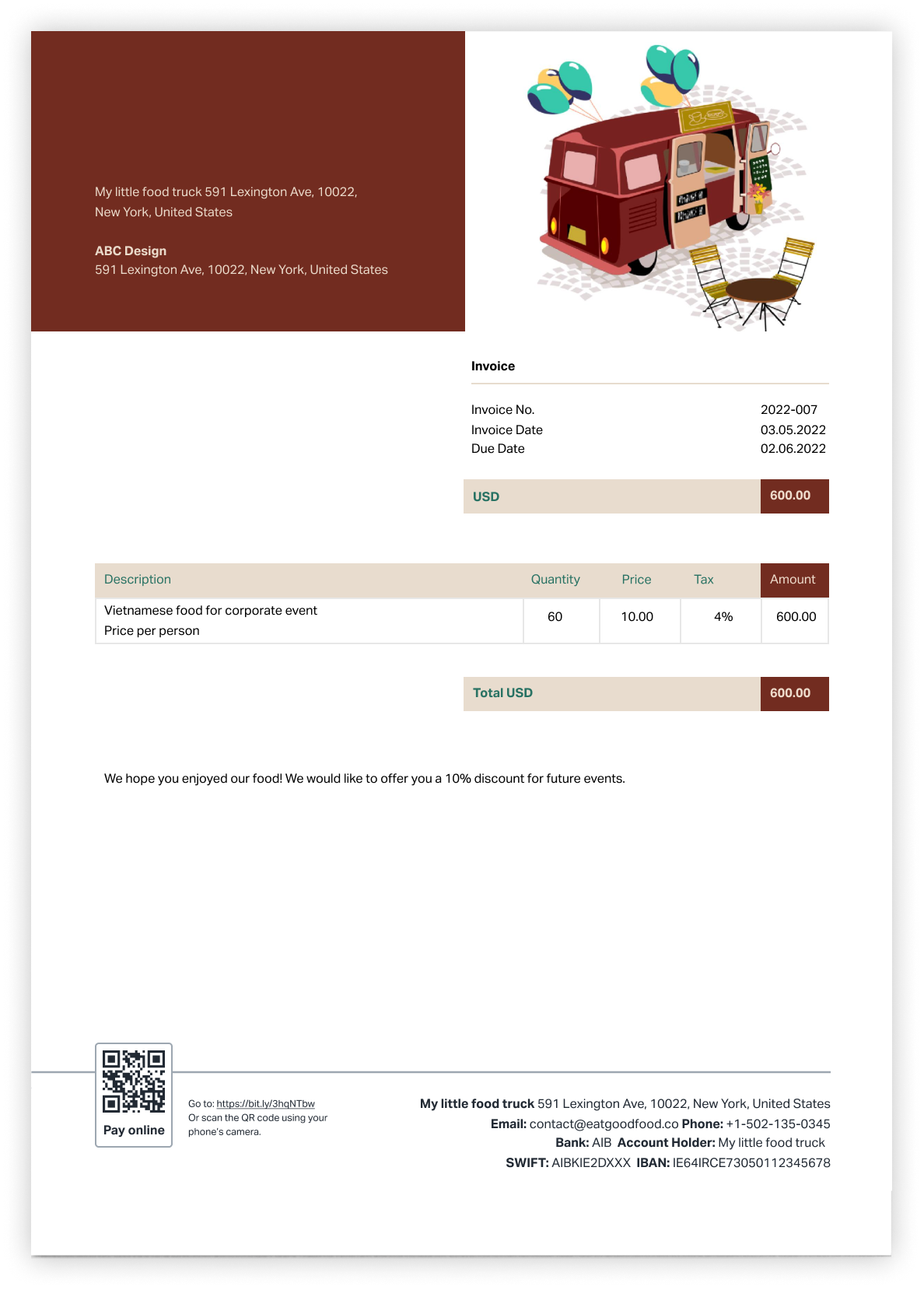 Sample food truck invoice