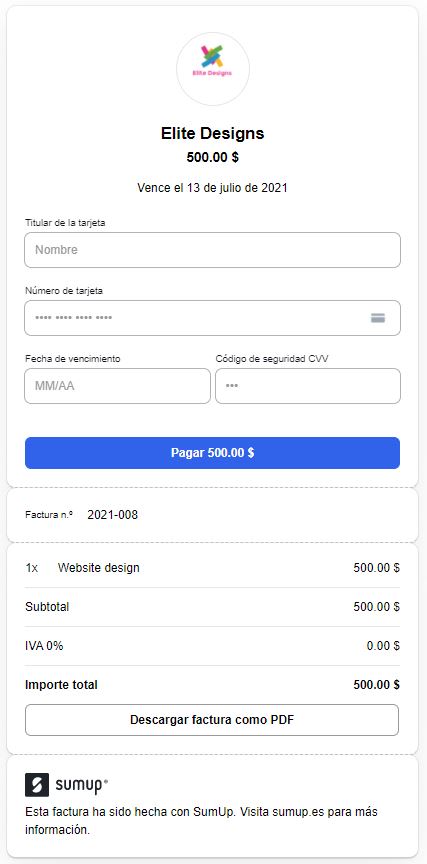 Example of how SumUp Invoices translated the payment page.