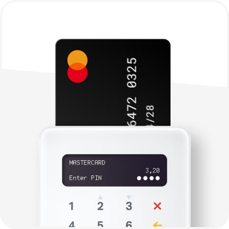 A payment card hovers over the SumUp Air card reader