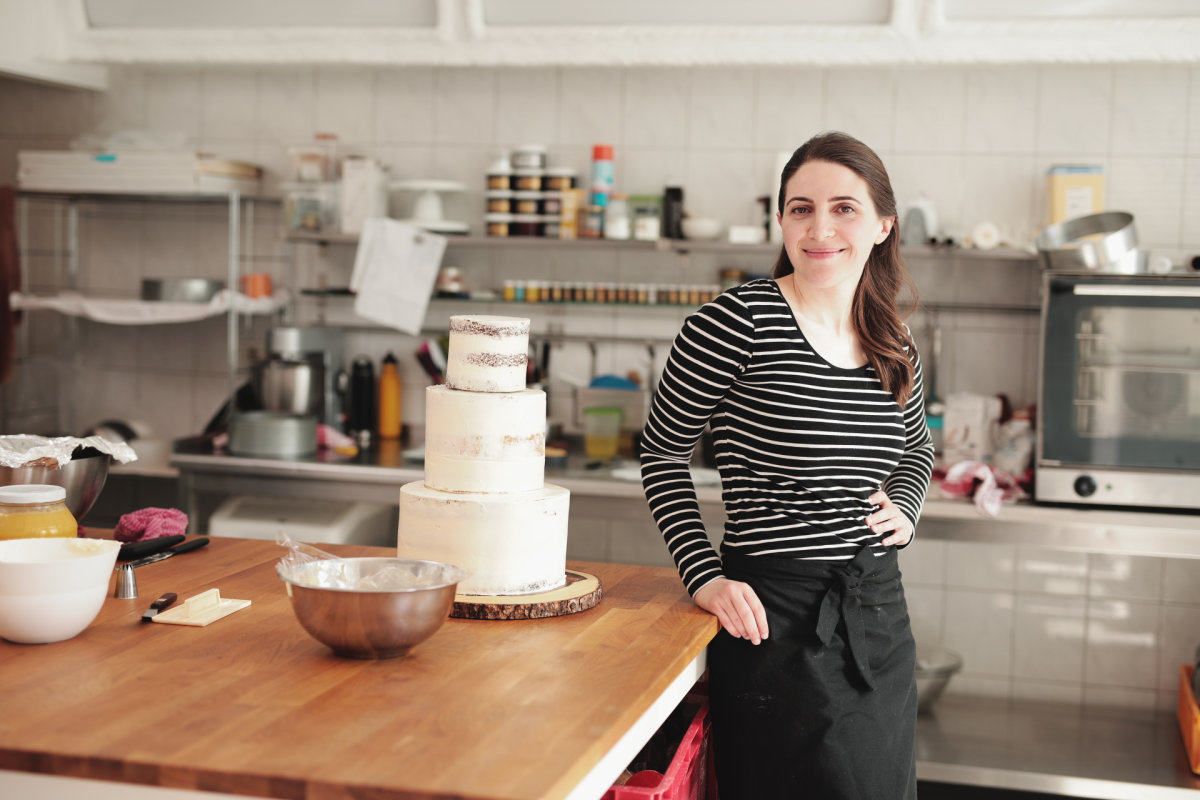 Dilek with wedding cake