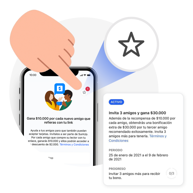 Smartphone showing Referral Challenges button on SumUp app