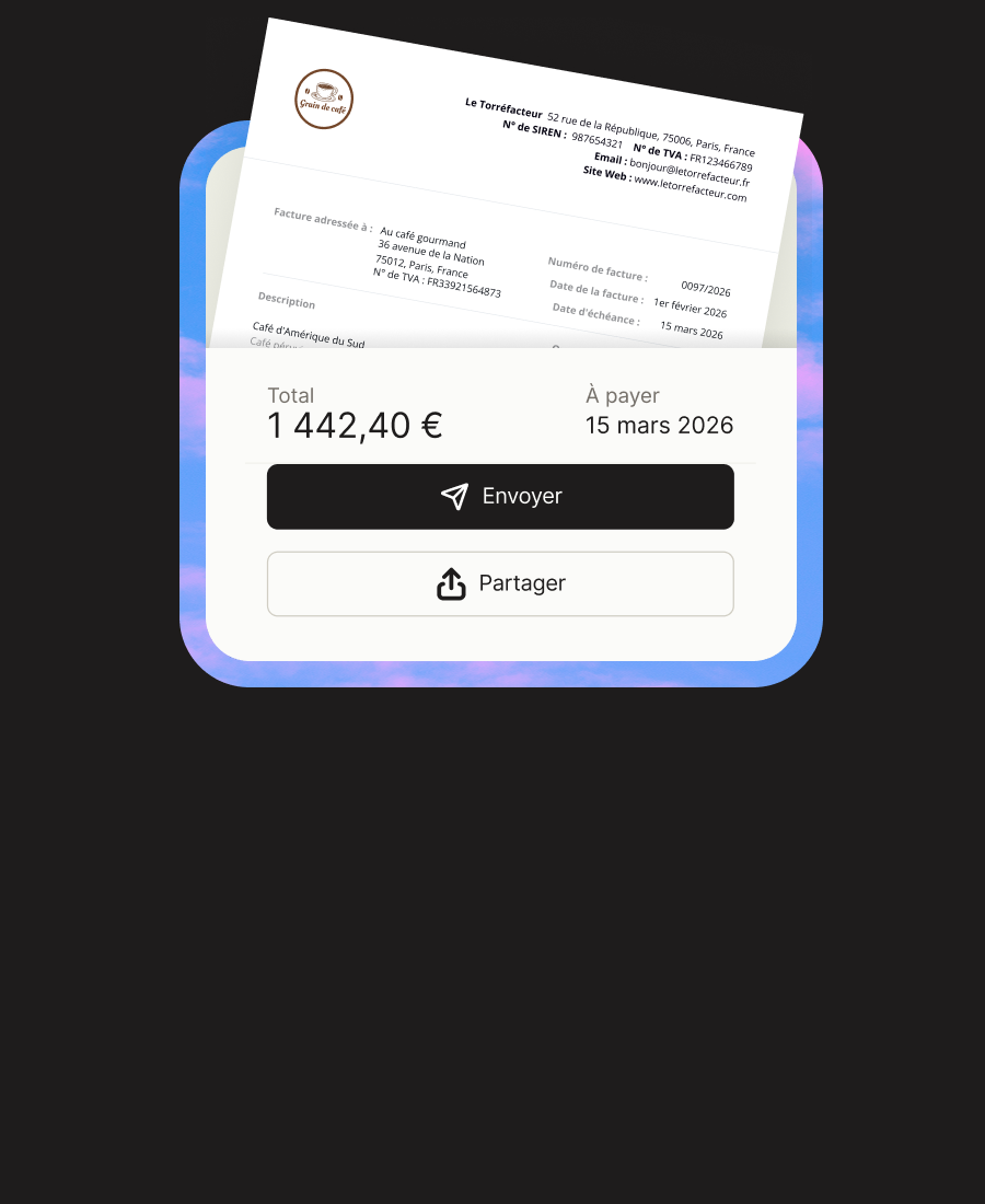 Image showing half of a screen from the SumUp Business app showing the invoicing feature