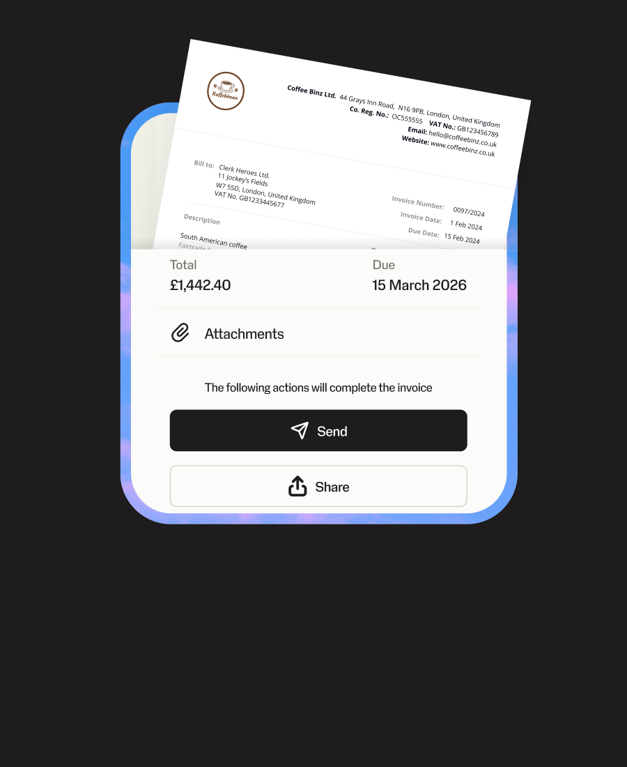 Image showing half of a screen from the SumUp Business app showing the invoicing feature