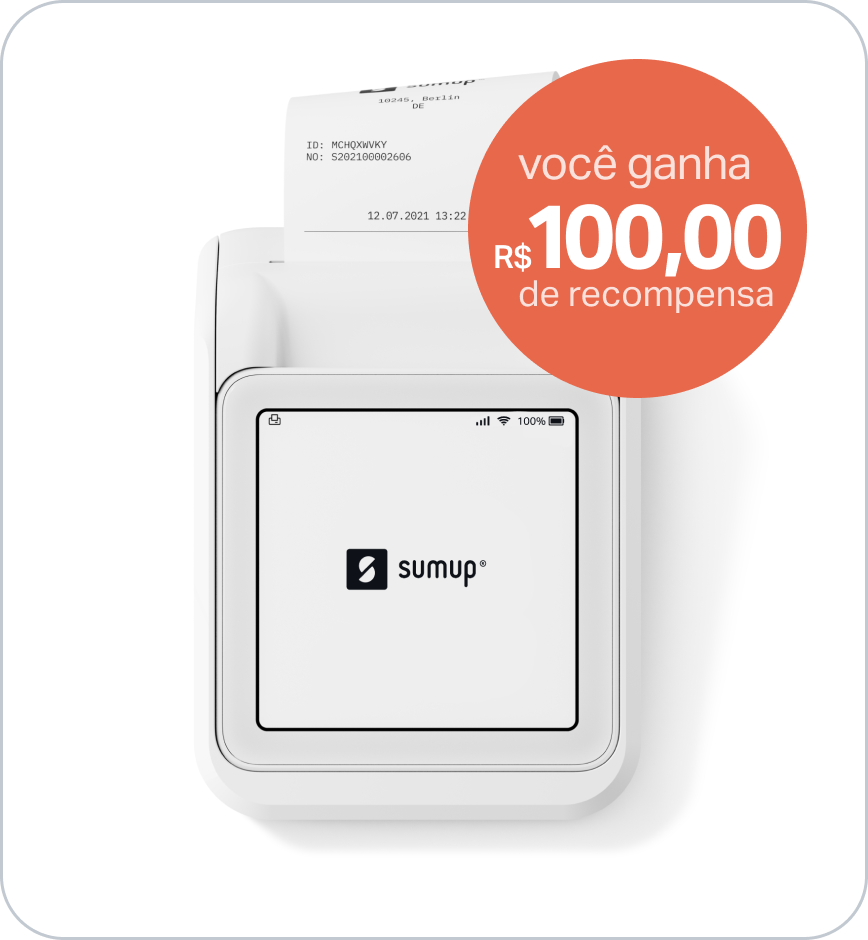 Maquininha Solo Printer com selo promocional indicando bonus de cento e cinquenta reais