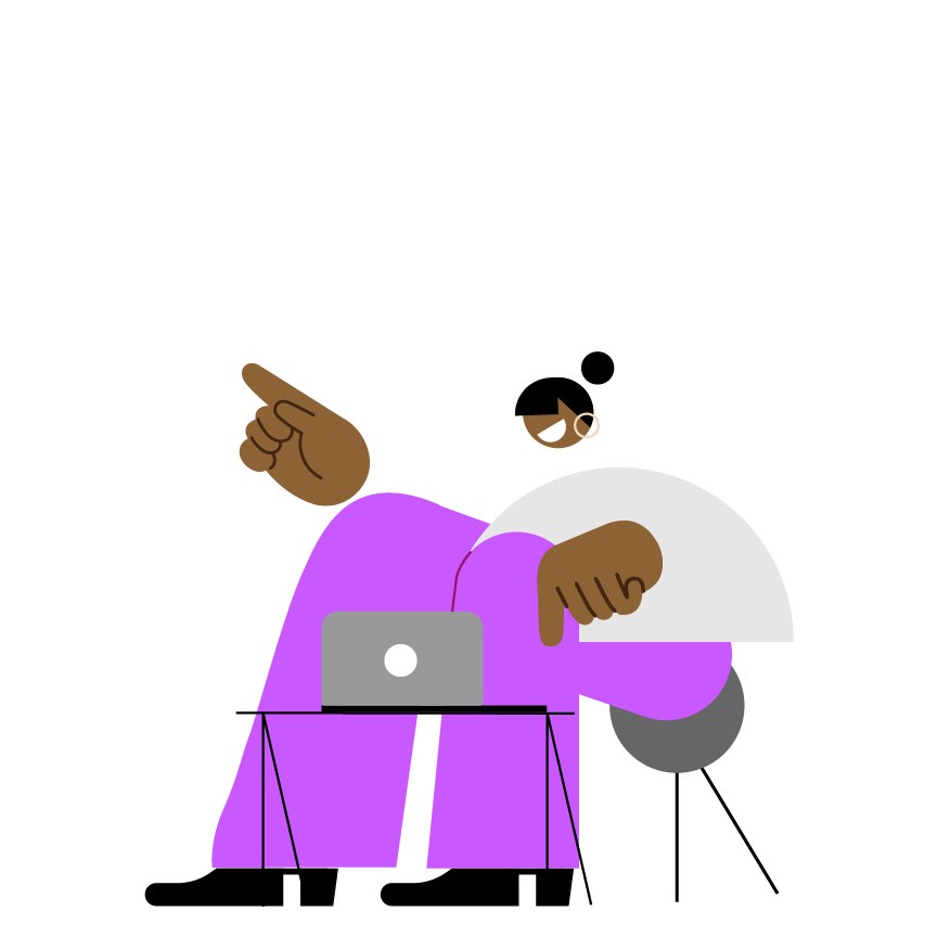 Na ilustração vemos o desenho de uma mulher com um computador na frente, representando a facilidade de vender pela internet com o SumUp Link