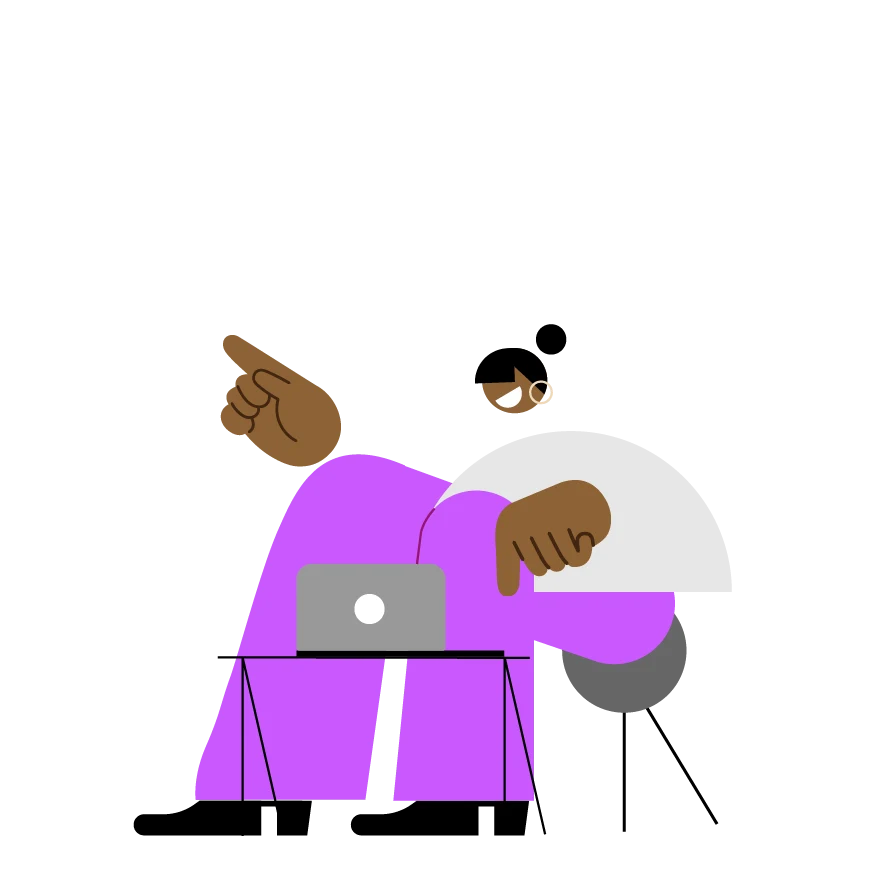 Na ilustração vemos o desenho de uma mulher com um computador na frente, representando a facilidade de vender pela internet com o SumUp Link