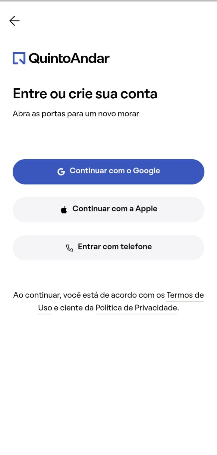 Opções de login.