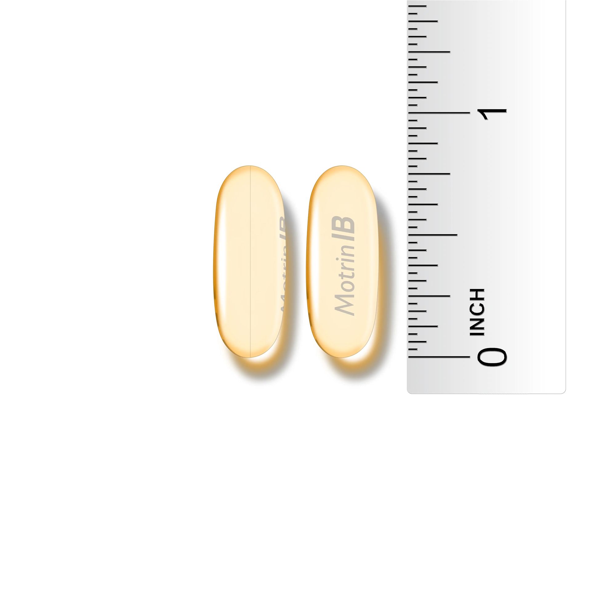 Motrin IB liquid gel size compared to ruler