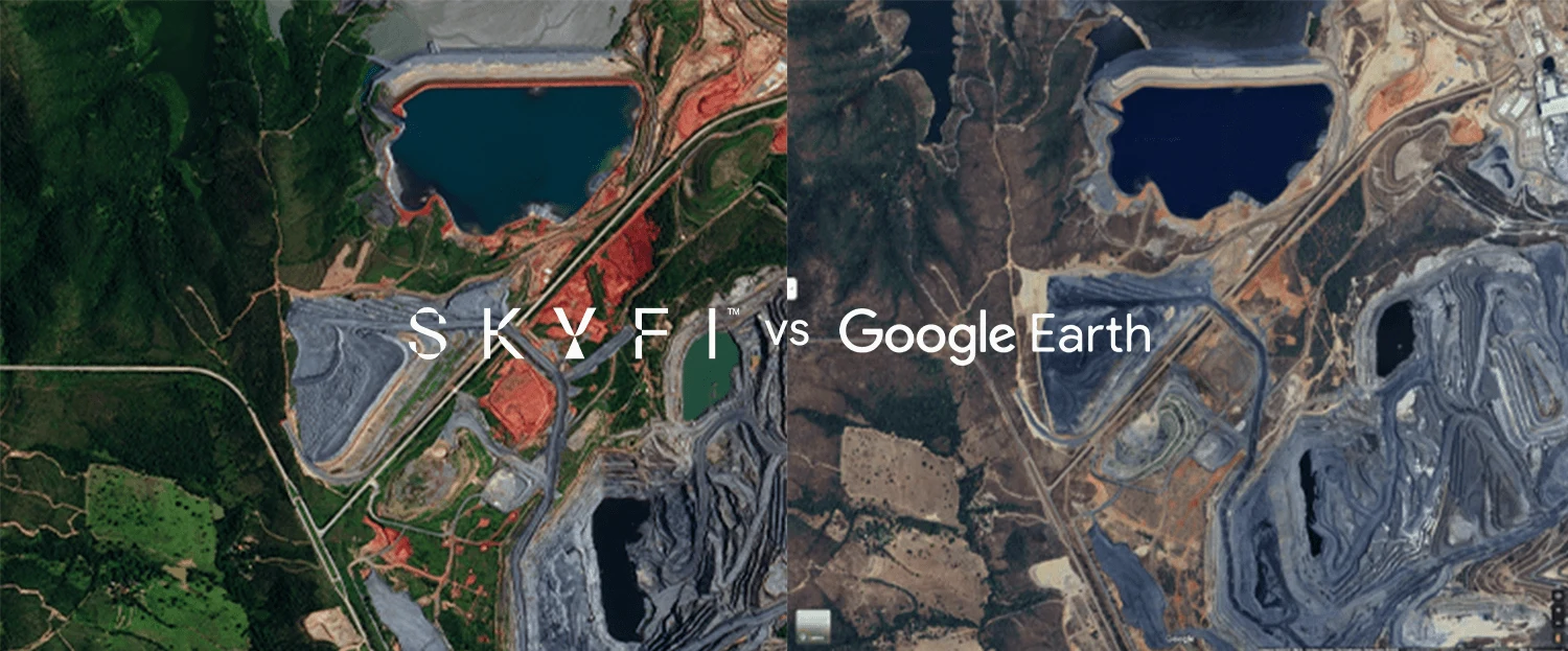 Gold Mine in Brazil – 50cm SkyFi image vs. Google Earth image