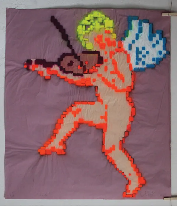 Cupid angel (on purple) / Stencil / 90x70cm. / Signed by Fckwrs / Year: 2022
